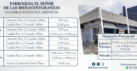 Horario Eucaristías y Despacho Parroquial